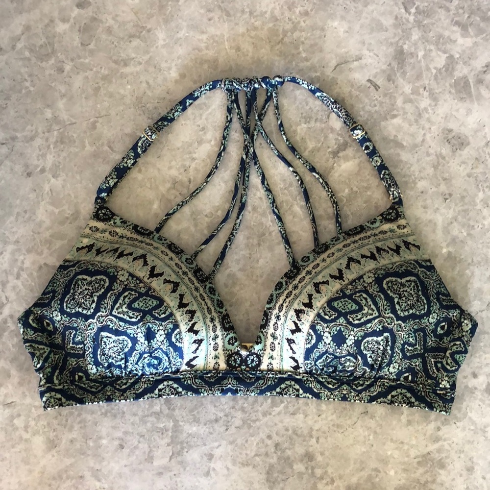 Blue Athleta Bikini Top with Crossover Back